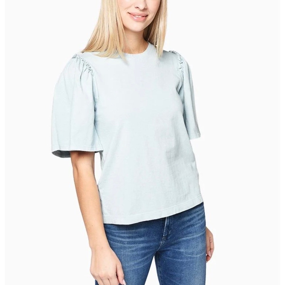 NWT Citizens of Humanity Vera Gathered Shoulder Top Small Acqua Blue Puff Sleeve
